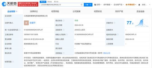 赣锋锂业等多家江西企业成立锂电公司 注册资本2000万